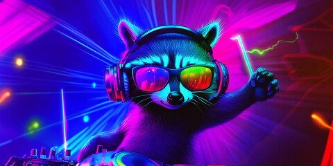 Raccoon DJ mixes fun beats at vibrant dance party