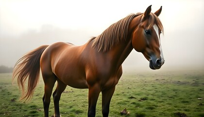 Obraz premium a brown horse standing on top of a lush green field