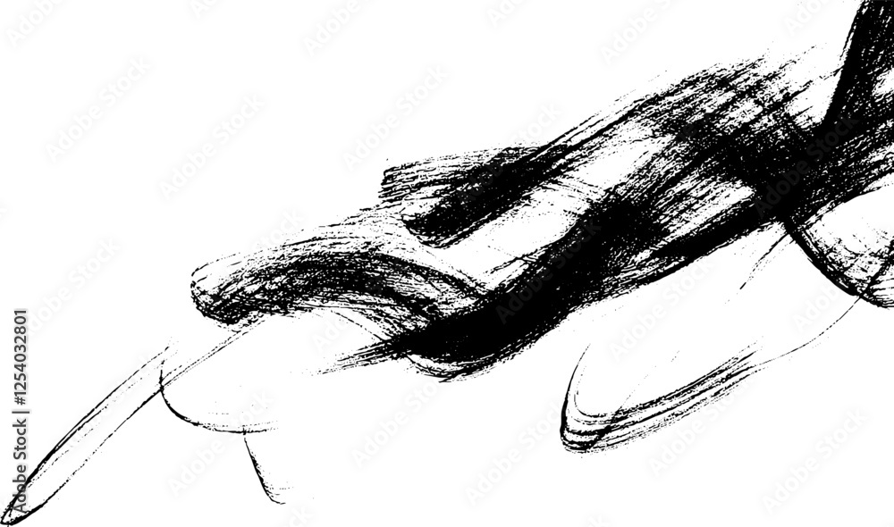 Fototapete an abstract black and white artwork featuring dynamic brush strokes and fluid lines, creating a sens