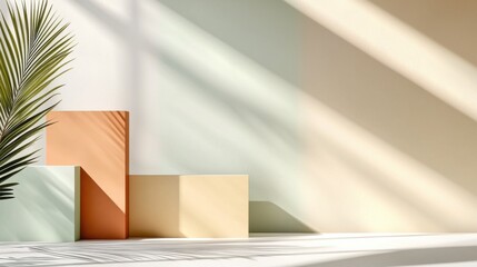 Minimalist background with geometric shapes, soft shadows, muted earthy tones, perfect symmetry, clean and modern aesthetic