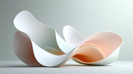 Abstract 3D minimalist background with floating organic shapes, trendy pastel color palette, futuristic yet elegant composition