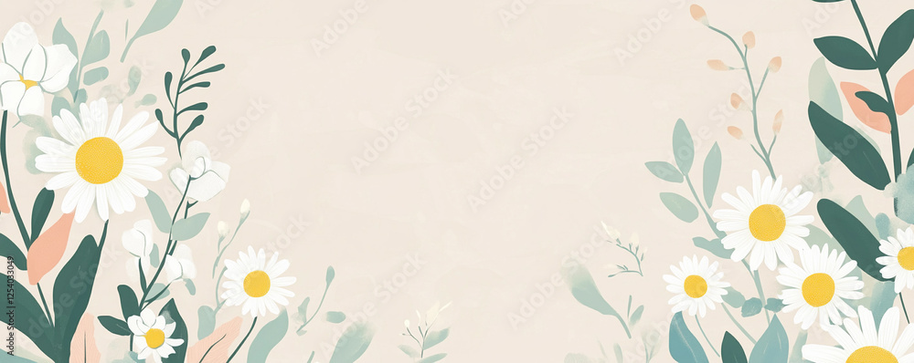 Poster floral background design with daisy and greenery elements