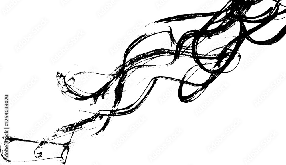 Poster an abstract design featuring dynamic, flowing black lines on a white background, creating a sense of