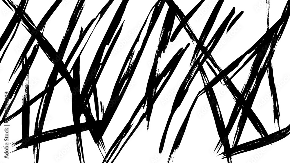 Poster an abstract black and white pattern featuring bold, dynamic brush strokes creating a chaotic yet art