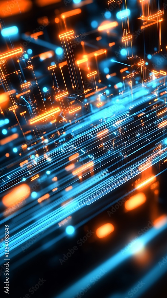 Leinwandbilder high-tech digital circuitry with bright glowing elements and electric motion effect : generative ai