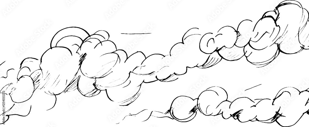 Poster a sketch of swirling clouds or smoke, featuring dynamic, flowing lines and varying thicknesses to cr