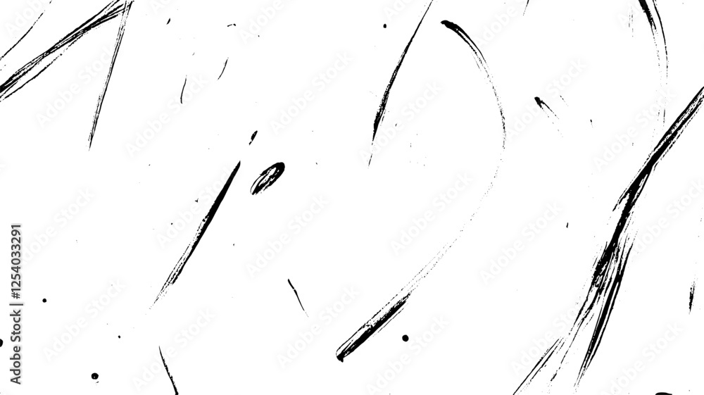 Poster an abstract black and white background featuring dynamic brush strokes and splatters, creating a sen