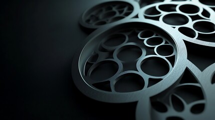 Metal circles, dark background, abstract design, technology