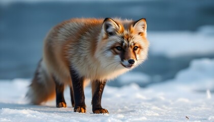 Fototapeta premium a close up of a fox in the snow