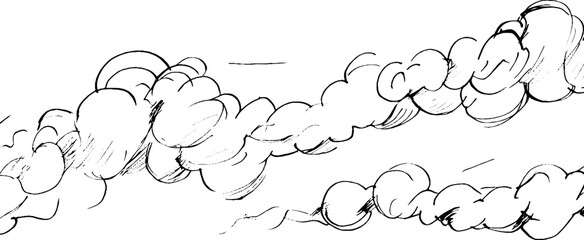 A sketch of swirling clouds or smoke, featuring dynamic, flowing lines and varying thicknesses to create a sense of movement and depth.