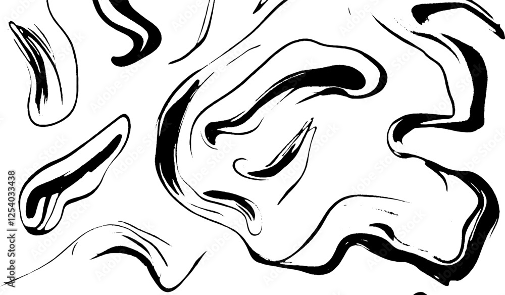 Poster an abstract design featuring flowing black lines on a white background, creating a sense of movement