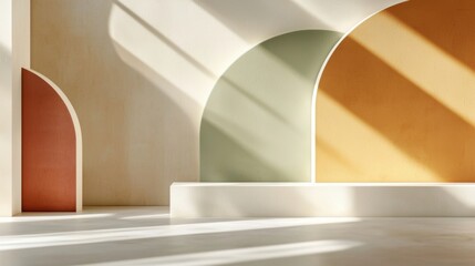 Minimalist background with geometric shapes, soft shadows, muted earthy tones, clean and modern aesthetic