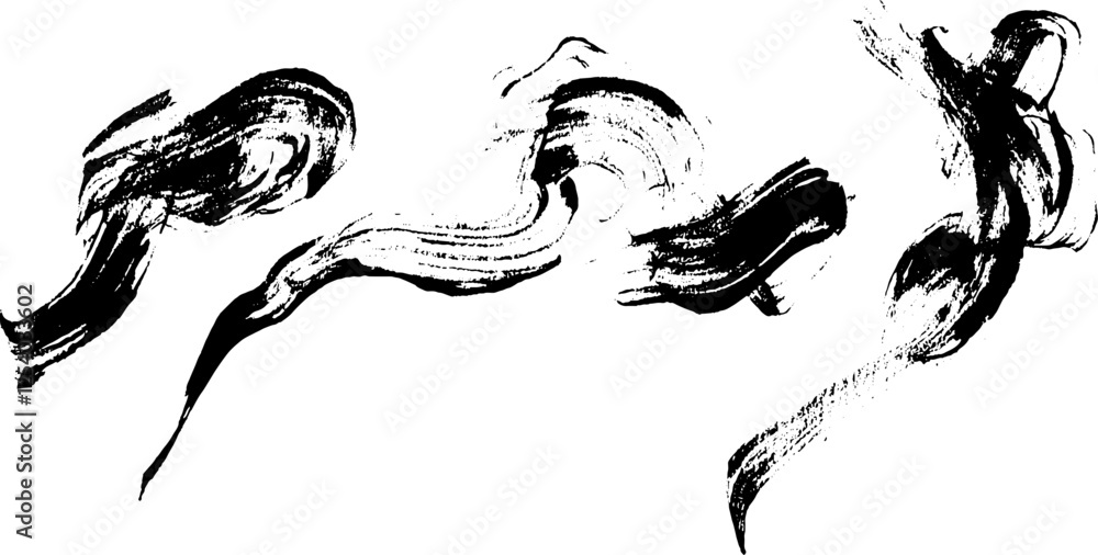 Poster abstract black brush strokes on a white background, creating a dynamic and fluid composition. the st