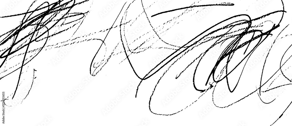 Poster an abstract composition featuring chaotic black scribbles and lines on a white background, creating 