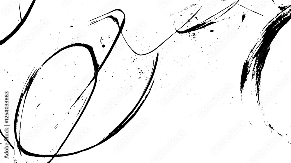 Fototapete abstract black ink strokes on a white background, creating a dynamic and artistic composition.
