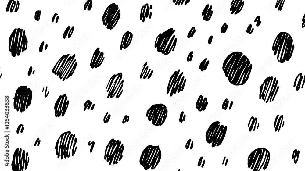 Poster a seamless pattern featuring randomly placed black dots of varying sizes on a white background, crea