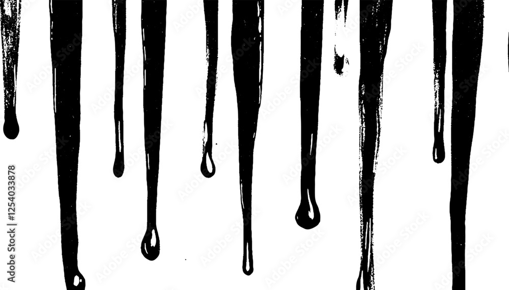 Poster a pattern of black paint or ink dripping down against a white background, creating a striking contra