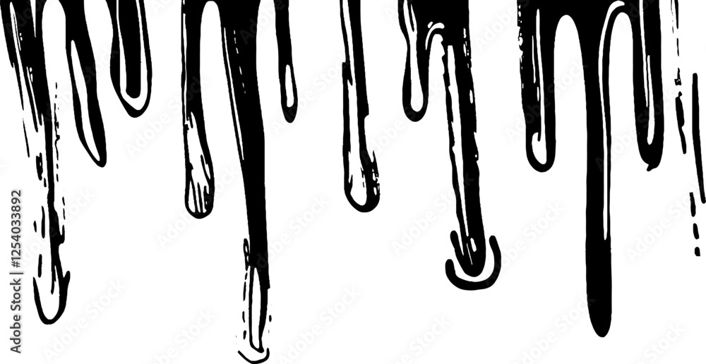 Poster a graphic illustration of black paint or liquid dripping downwards, creating a textured effect. the 