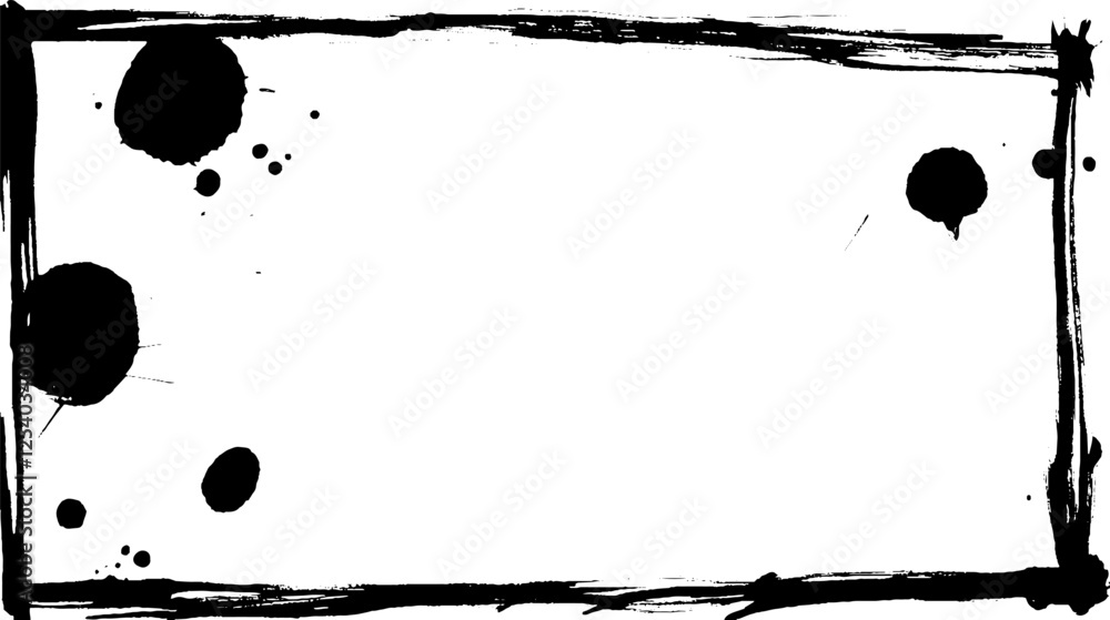 Aufkleber a blank white canvas framed with a rough black ink border, featuring various black ink splatters and