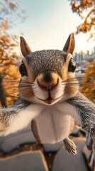 Obraz premium Close Up of a Cheerful Squirrel Enjoying Autumn in a Scenic Park Setting : Generative AI