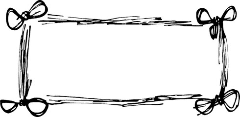 A decorative hand-drawn frame featuring bows at each corner, ideal for invitations or announcements.