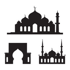 Islamic Mosque Icons - Beautiful Silhouettes of Mosques and Minarets for Design