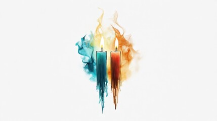 Two vibrant candles emit warm light, representing hope and faith during spiritual observances. The colorful flames create a serene atmosphere reminiscent of prayer