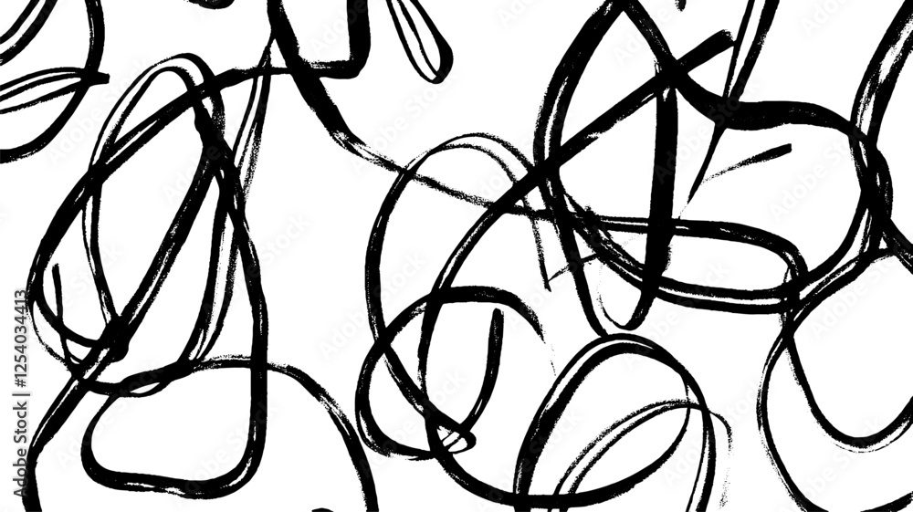 Poster an abstract composition featuring bold black lines and shapes on a white background, creating a dyna