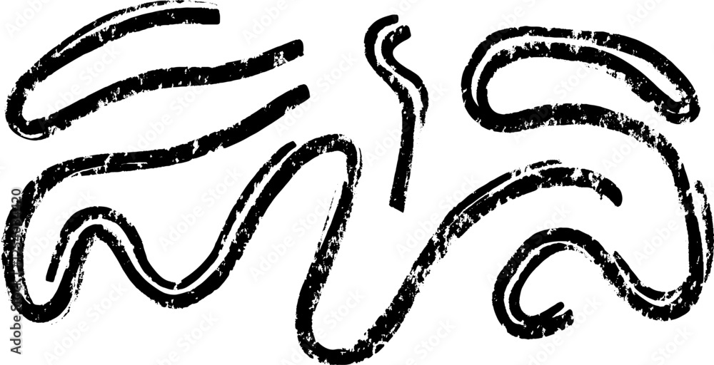 Poster abstract black brush strokes forming wavy lines on a white background, creating a dynamic and artist
