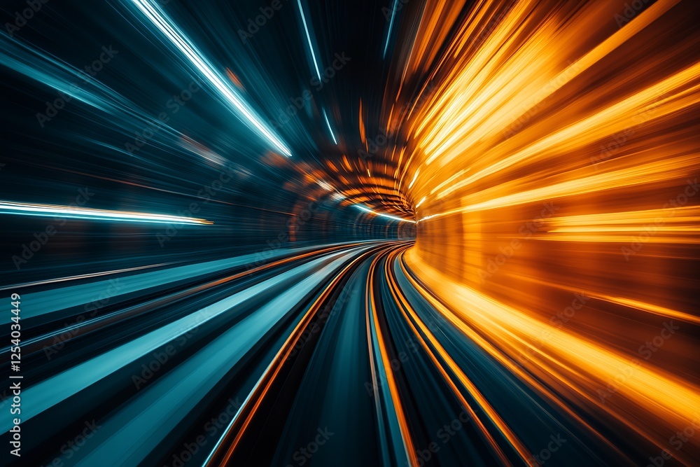 Poster captivating motion blur of a colorful railroad tunnel with dramatic light trails : generative ai