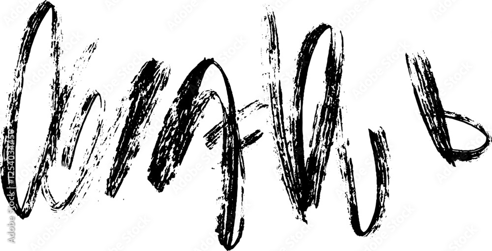 Poster a collection of dynamic, abstract black brush strokes on a white background, showcasing various curv