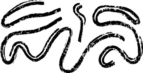 Abstract black brush strokes forming wavy lines on a white background, creating a dynamic and artistic pattern.