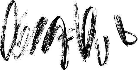 A collection of dynamic, abstract black brush strokes on a white background, showcasing various curves and lines that create a sense of movement and artistic expression.