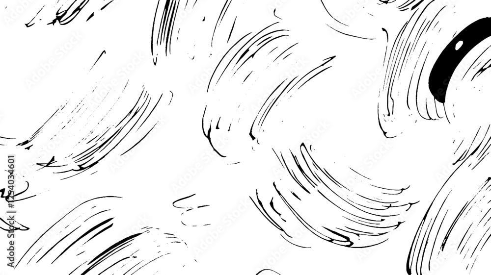 Fototapete an abstract pattern featuring dynamic, swirling brush strokes in black on a white background. the st