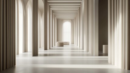 Fototapeta premium Sunlit minimalist hall, calming space