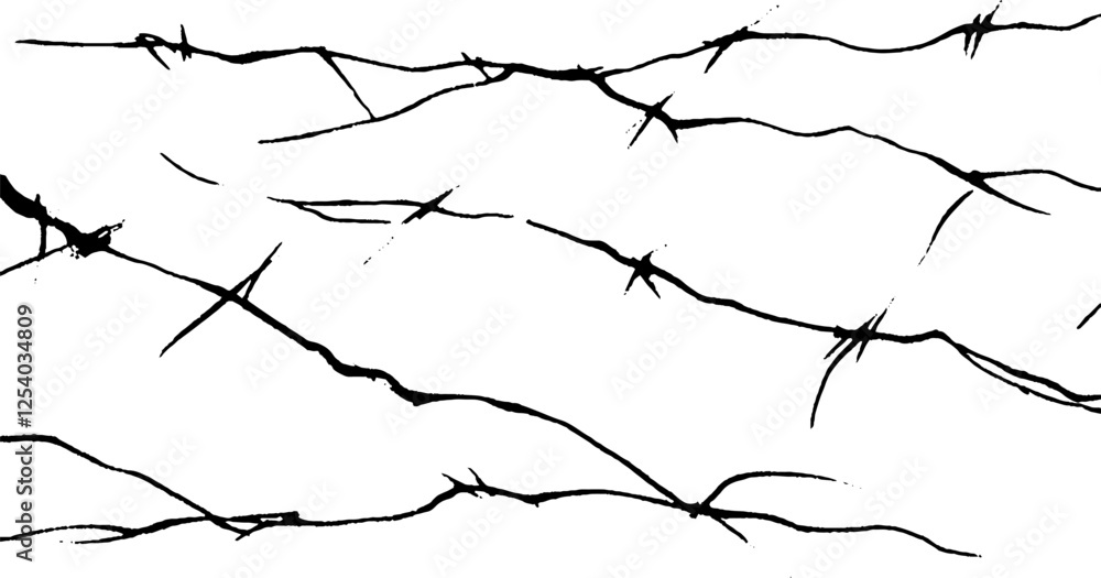Poster a pattern of black barbed wire on a white background, creating a stark contrast. the wire is depicte