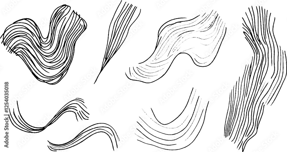 Poster a collection of abstract line art designs featuring various flowing and wavy patterns. the lines var