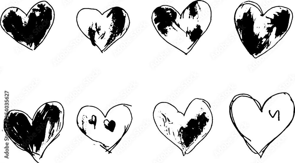 Poster a collection of hand-drawn hearts in various styles, featuring different patterns and textures. the 
