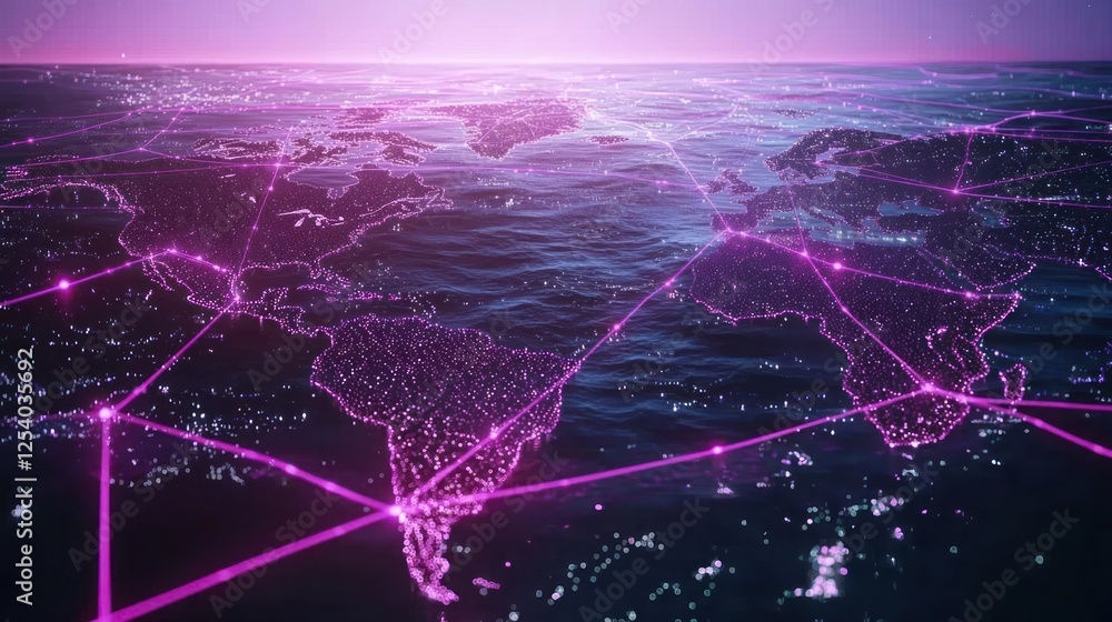 Poster global network connections aerial view map