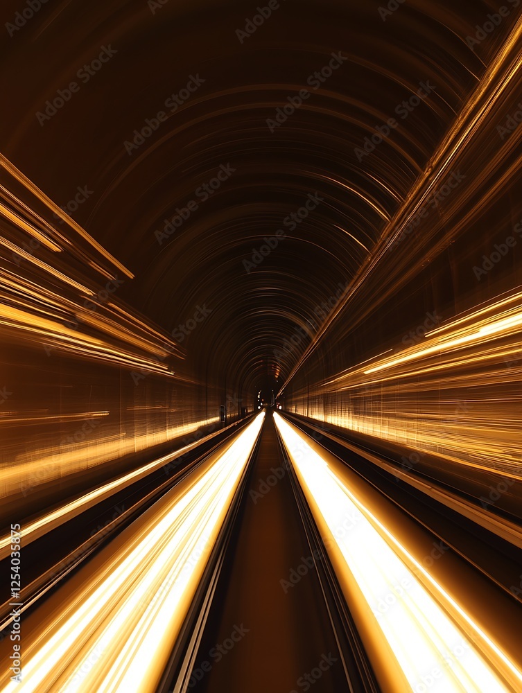 Fototapete dynamic view of train tracks disappearing into a glowing tunnel showcasing light motion : generative