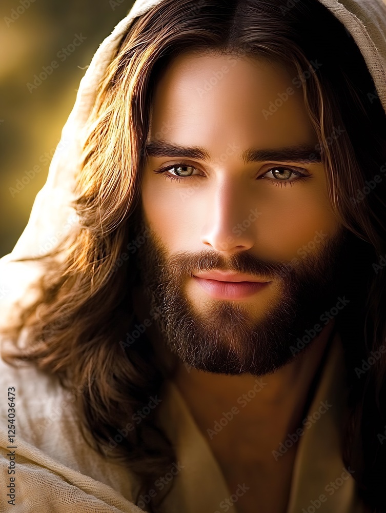 Aufkleber Elegant close-up of a young man's face draped in soft fabric exuding calmness and a gentle demeanor : Generative AI