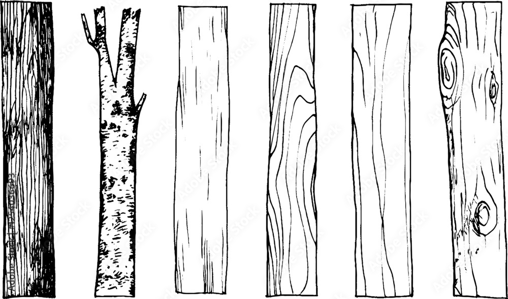 Aufkleber a collection of various types of wood planks and a branch, showcasing different textures and pattern