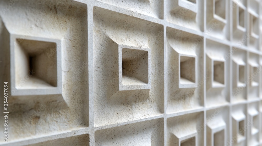 Poster structured architectural wall features repeating geometric square voids and reliefs