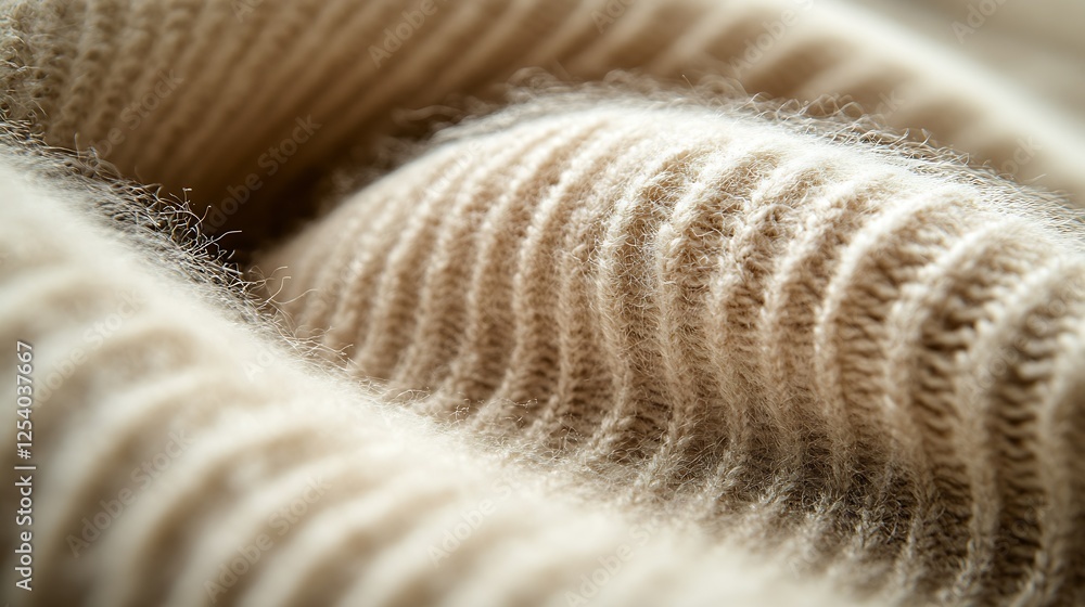 Poster high resolution close up of textured beige knit fabric highlighting its intricate pattern and softne