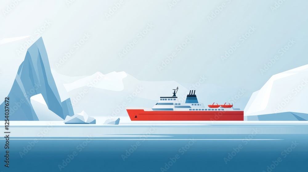 Aufkleber ship navigating icy waters near iceberg formations in a serene landscape of the arctic region. gener