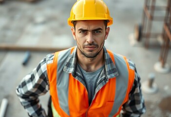 Portrait of a male constructor worker on a construction site