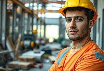 Male constructor worker on a construction site