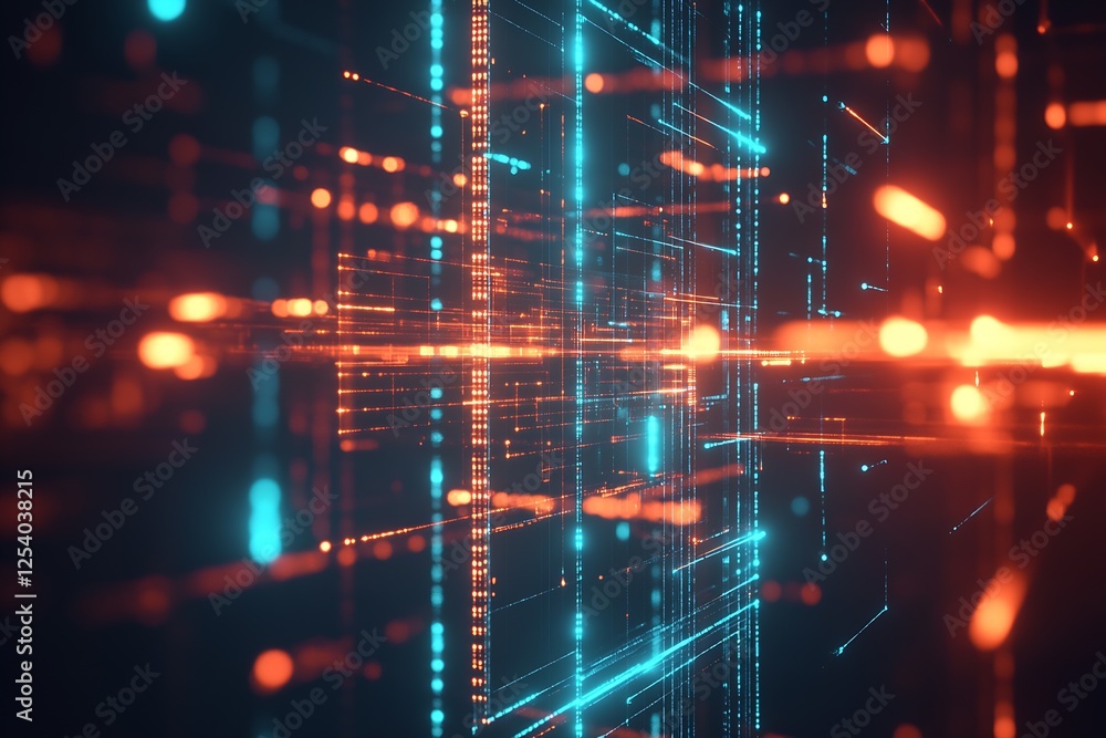 Poster Futuristic digital landscape with glowing lines and vibrant colors creating a high-tech atmosphere : Generative AI