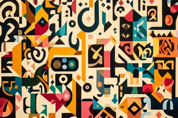 Obraz premium Colorful abstract mural with geometric shapes in a vibrant urban setting during daytime