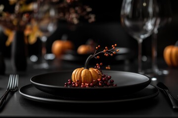 Black Plate with Pumpkin